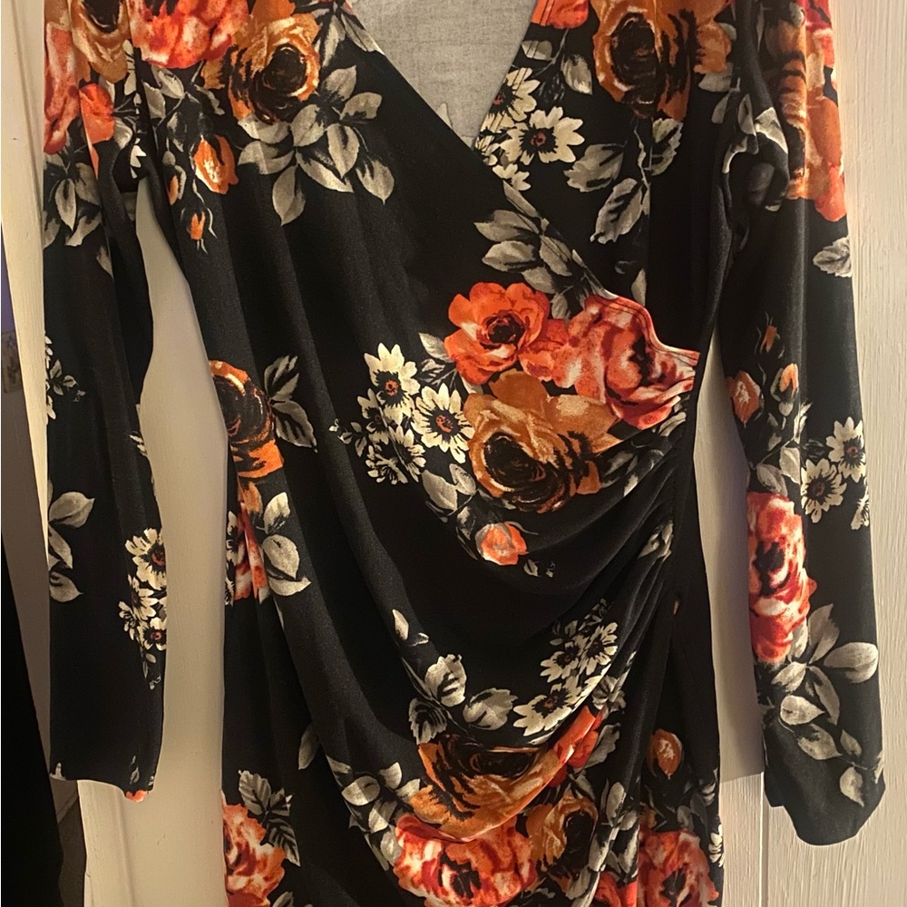 Floral Black and Orange Women's Dress